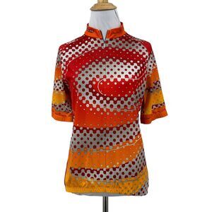 Sugoi Jamba Juice Cycling Shirt Womens S Multi Short Sleeve Zip Up Mock Neck